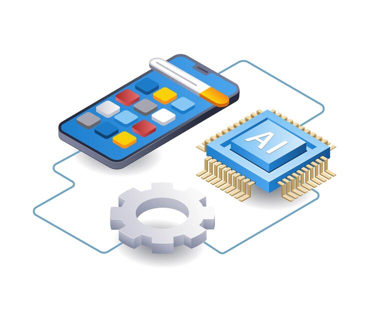 Vector ai helps develop web applications technology infographics flat isometric 3d illustration
