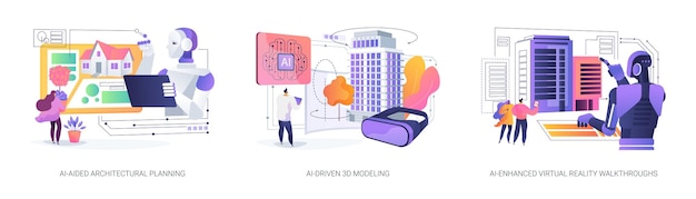Ai in de architectuur abstract concept vector illustratie set aiaided architectonische planning 3d