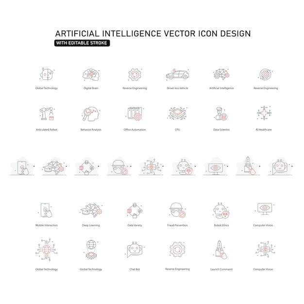 ai innovations and neural networks vector icon set robotics data processing algorithms deep learning