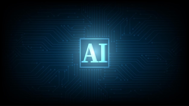 AI (kunstmatige intelligentie) formulering met de hi-tech technologie circuit ontwerp achtergrond. conceptinnovatie. vectorillustratie.