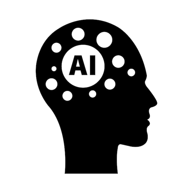 AI kunstmatige intelligentie icoon van de mens menselijk gezicht met een digitale chip op de hersenen voor technologie
