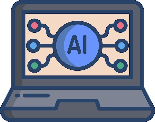 Vettore illustrazione vettoriale lineare a colori di ai laptopsolid