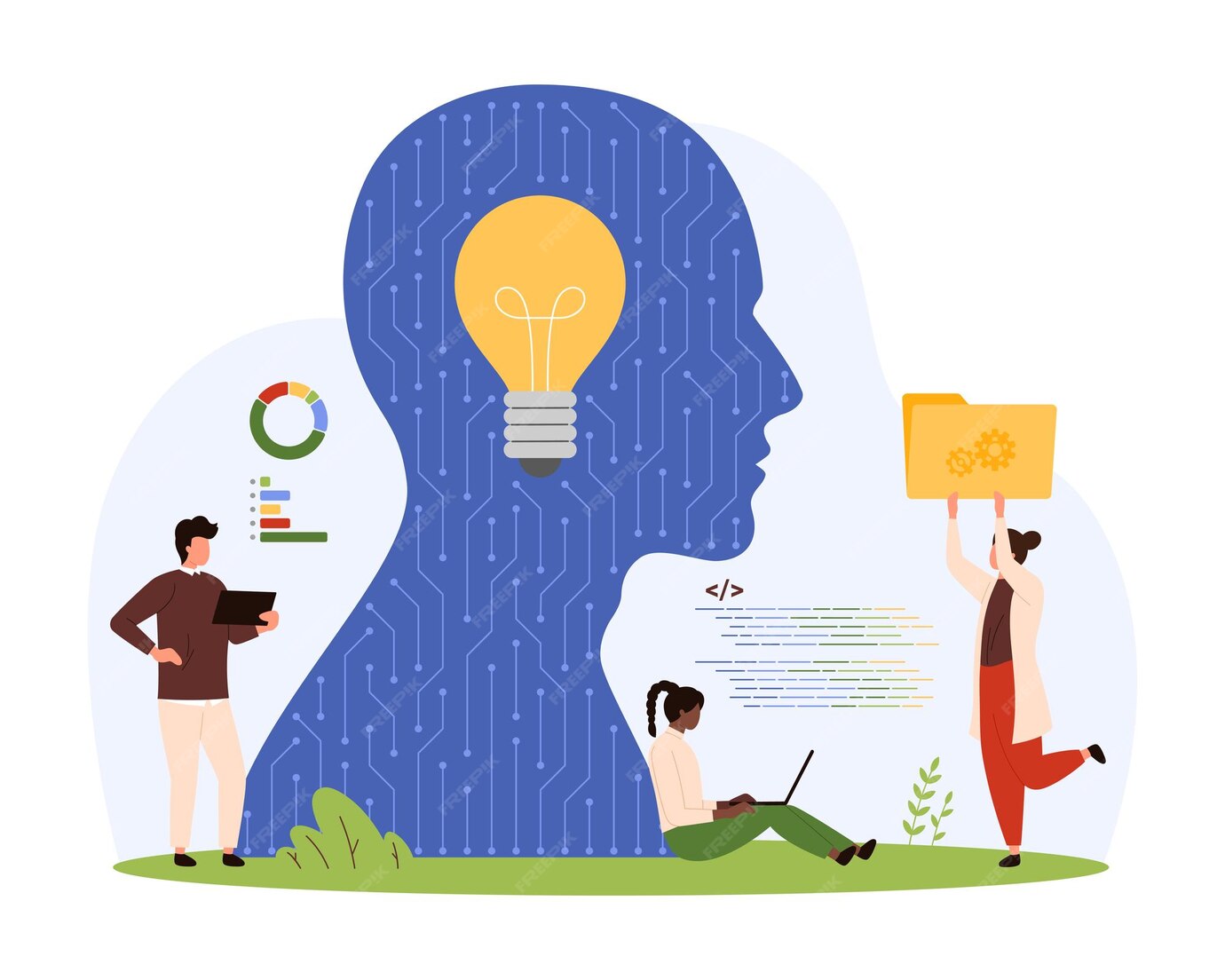 Premium Vector | Ai machine learning software development tiny people ...
