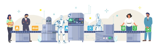 Ai processo di traduzione automatica da una lingua straniera a un'altra illustrazione vettoriale trans...