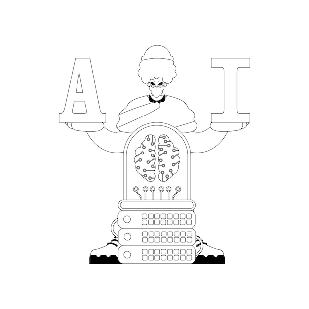 AI マンとサーバー AI テーマ ベクトル線形の外観