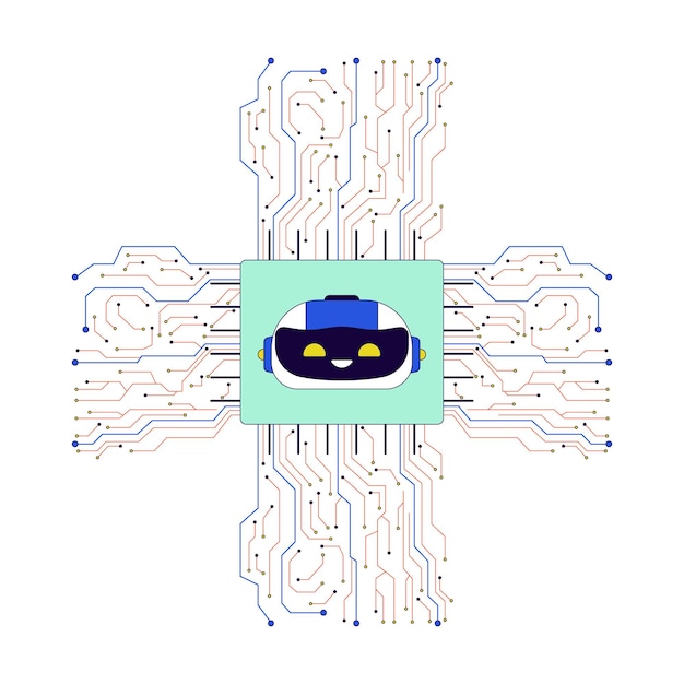 AI microchip cpu 2D lineair cartoon object