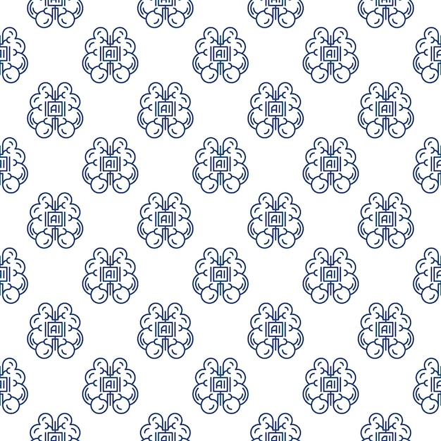 Ai mind vector artificial intelligence brain line seamless pattern