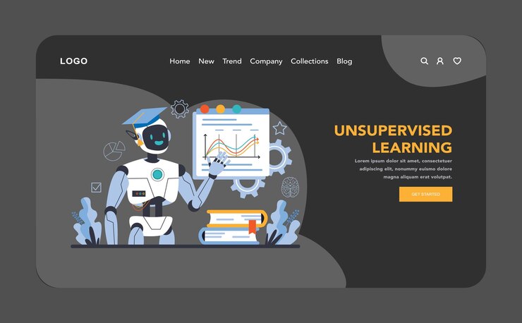 Vector ai model night or dark mode web or landing page a visual exploration of unsupervised learning