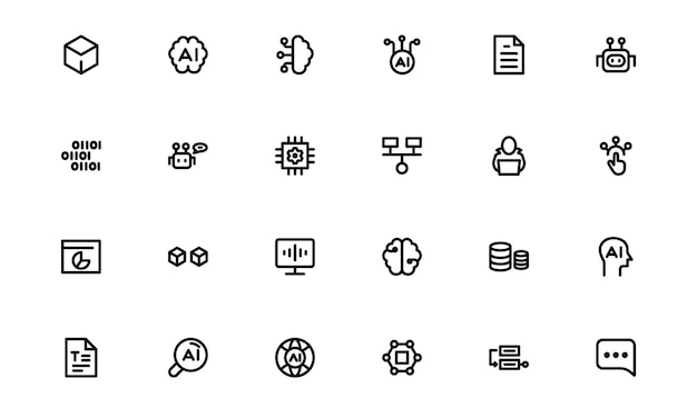 人工智能和网络图标 高品质的机器学习 云网络数据安全和 UI UX