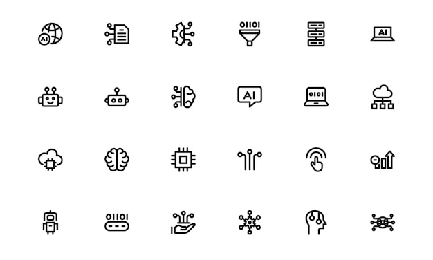 인공지능 및 네트워킹 아이콘: 머신러닝을 위한 고품질 클라우드 네트워킹 데이터 보안 및 UIUX