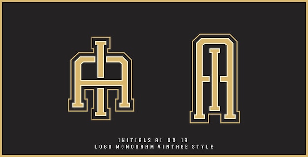 벡터 검정색 배경 골동품에 금색으로 된 빈티지 스타일 대문자 글꼴의 ai 또는 ia 모노그램 로고