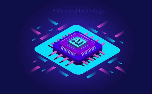 Vector ai-powered technology. artificial intelligence isometric abstract banner vector illustration