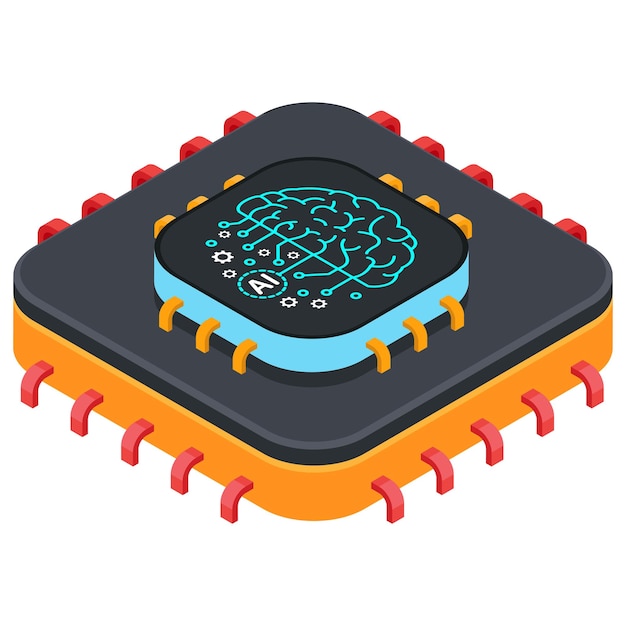ai processor chip in isometric style