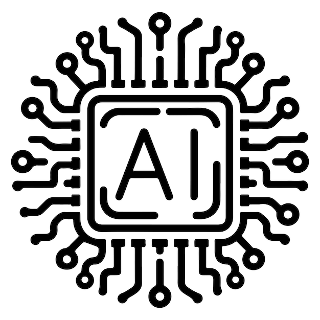 Ai processor chip zwarte lijn icoon technologie en kunstmatige intelligentie outline concept vector