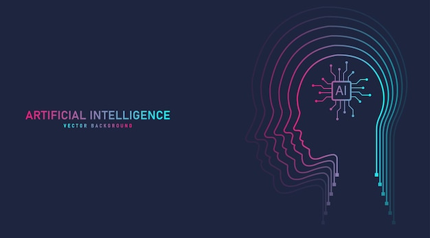AI-processorchip in menselijke omtrek Kunstmatige intelligentie abstracte achtergrond