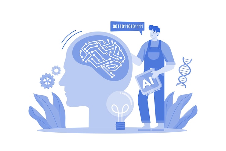 Vector ai production illustration concept on white background