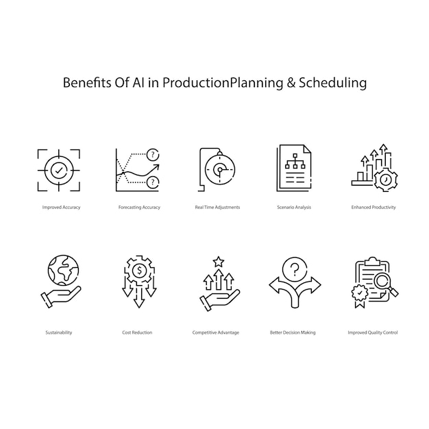 製造プロセスを最適化する AI プロダクションプランニングベクトルアイコン