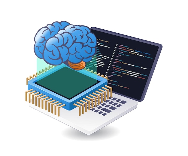 AI programming language technology infographic flat isometric 3d illustration