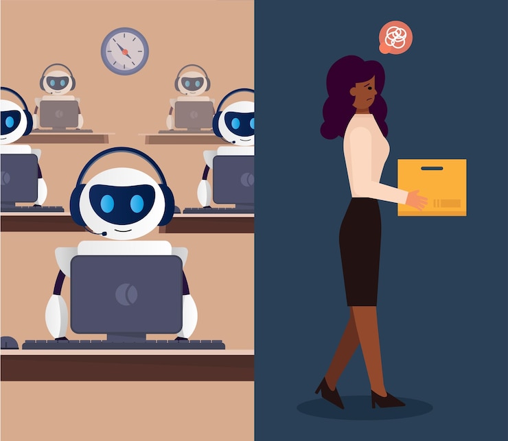 Vector ai replacing humans futuristic workforce illustration