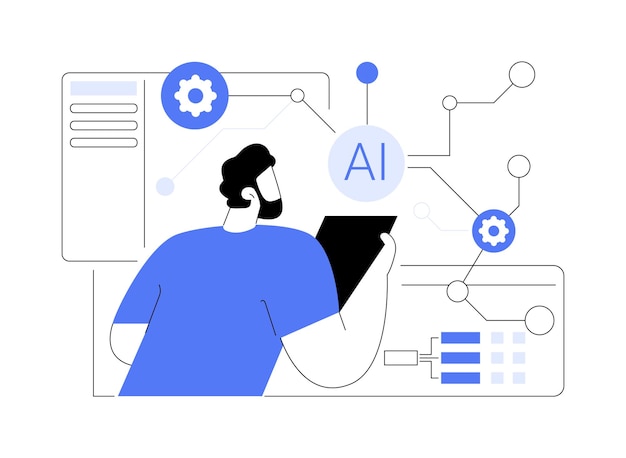 Ученый-исследователь AI абстрактная концепция векторной иллюстрации Ученый-исследователь AI занимается машинным обучением, компьютерным инженером, ИТ-технологиями, работающими с абстрактной метафорой больших данных