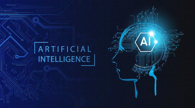 Vector ai robot of binary coding processing over blue background with circuit board and circle techvector illustration