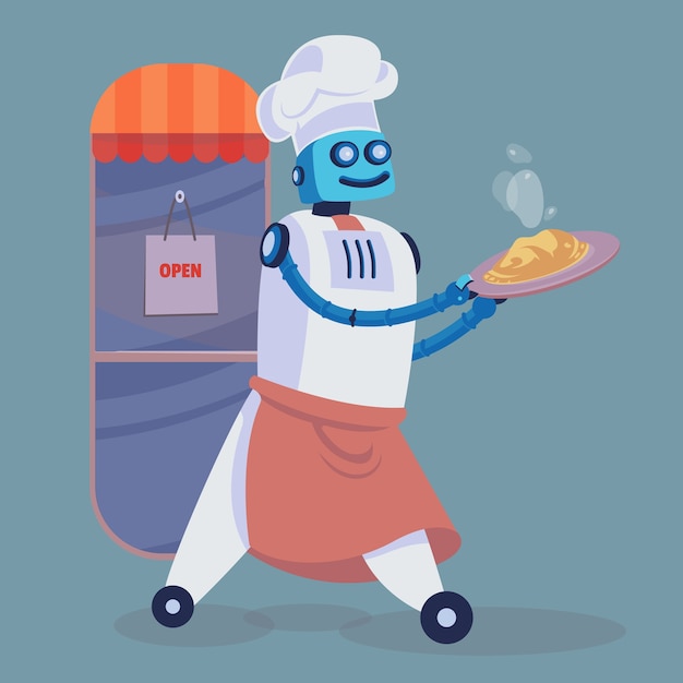 ai robot chef character serve food 