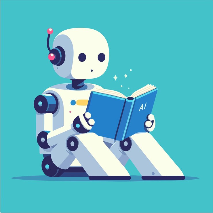 AIロボットが本を読んでいる