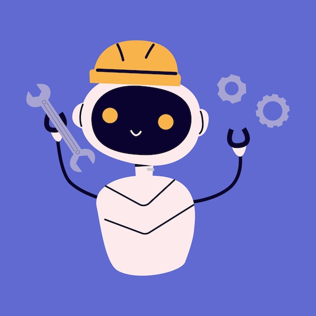 アイロボットサポートフラットイラスト レンチツール付き人工知能