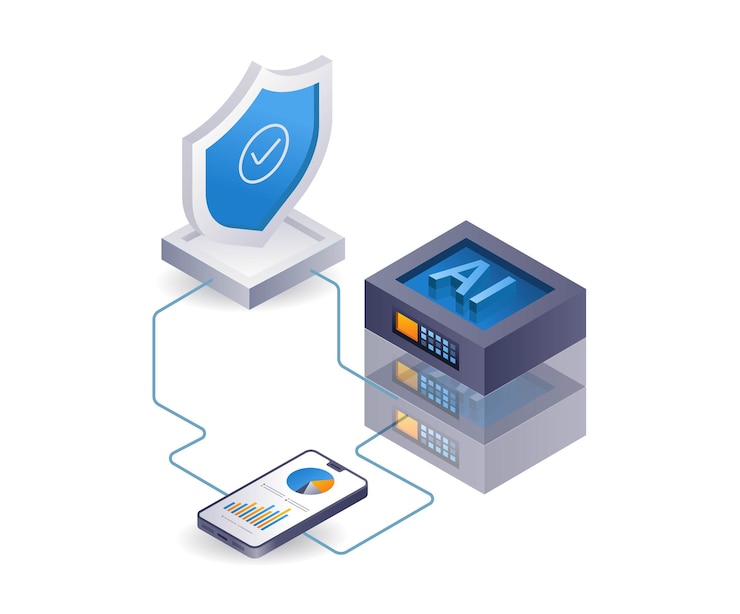 Vector ai server smartphone analysis infographic 3d flat isometric illustration