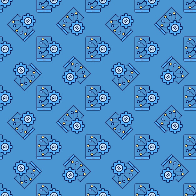 AI Smartphone met Gear vector Kunstmatige Intelligentie Instellingen gekleurd Naadloos patroon.