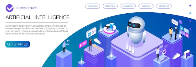 Вектор Технология ai изометрический изометрический искусственный интеллект многоцветная изометрическая иллюстрация анализ ai с изометрическим сервером векторная иллюстрация