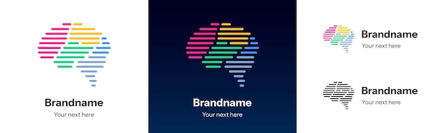 Логотип технологии AI футуристический мозг с красочными линиями данных, символизирующими искусственный интеллект