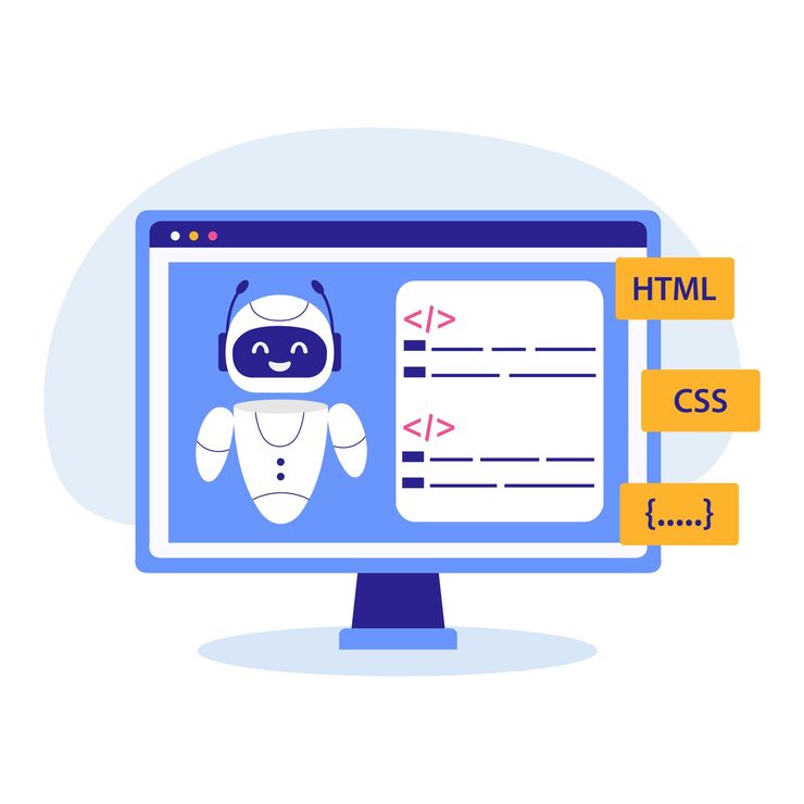 Vector ai technology in programming illustration with ai chat bot using for programming