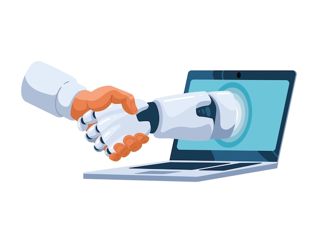ai technology robot and man virtual handshake isolated