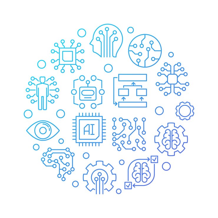 Vector ai technology round blue line illustration on white background