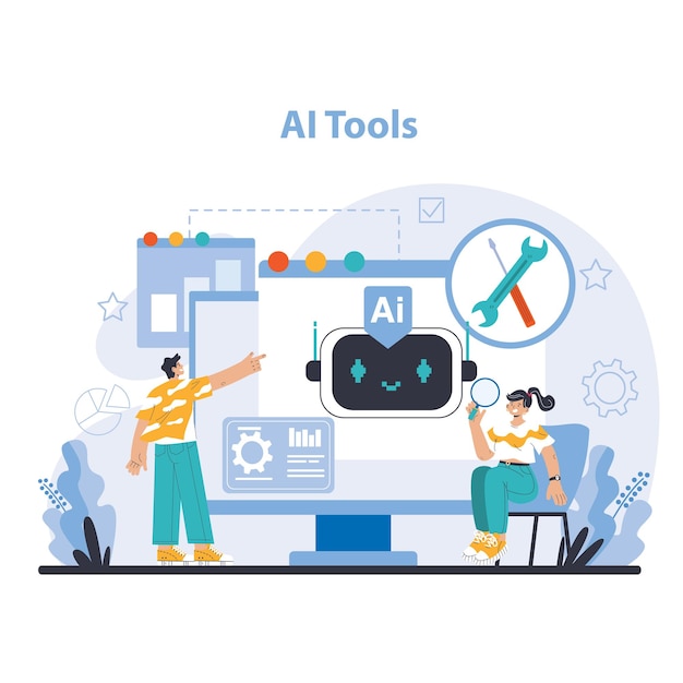 AI-tools concept samenwerking en innovatie in de digitale ruimte aangedreven door AI vereenvoudigt complexe