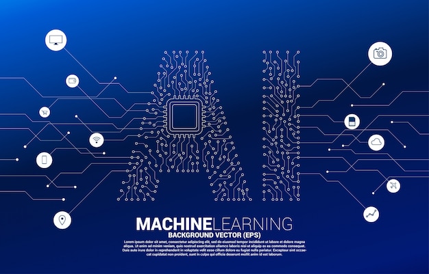 Ai van circuitlijnafbeelding met cpu