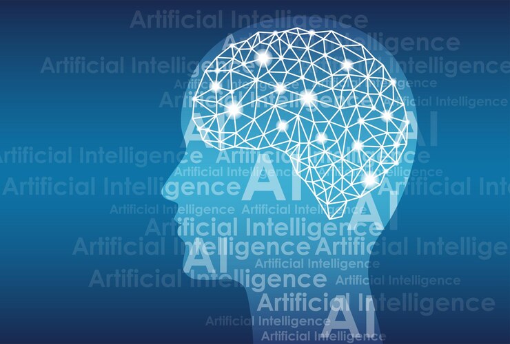 Vector ai vector concept illustration with a human head silhouette and electronic circuit patterns