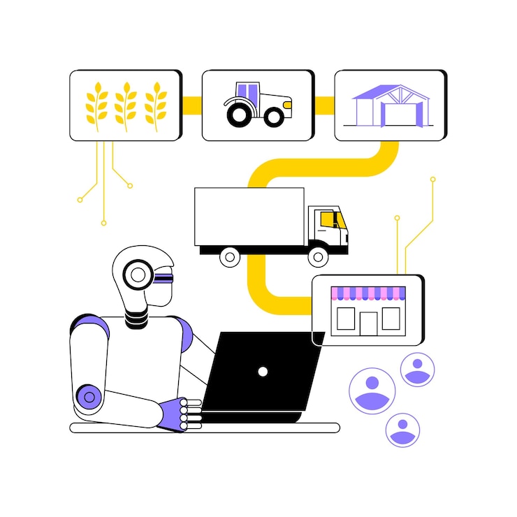 Vector aibacked supply chain management abstract concept vector illustration agriculture ai tools for