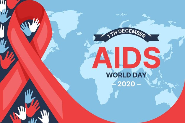 Vector aids day event ribbon on world map