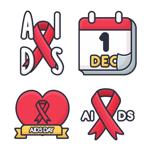 Vector aids day greeting patch collection