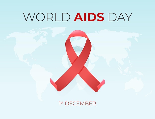 Aids day red ribbon on world map