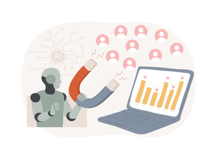 Vector aienhanced automated customer engagement abstract concept vector illustration marketing and