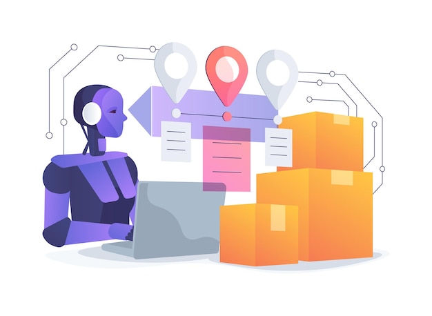 Aienhanced supply chain optimization abstract concept vector illustration manufacturing using ai for