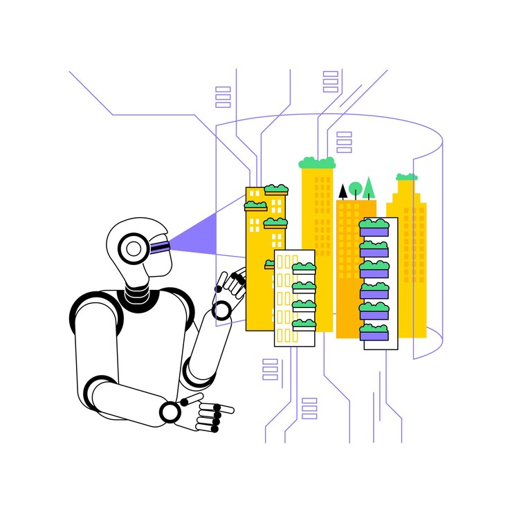 Vector aienhanced virtual reality walkthroughs abstract concept vector illustration