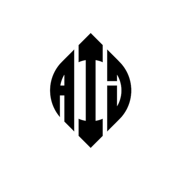 Design del logo aij a lettere circolari con forma di cerchio e ellisse aij lettere ellissi con stile tipografico le tre iniziali formano un logo circolare aij emblema circolare monogramma astratto lettera mark vettore