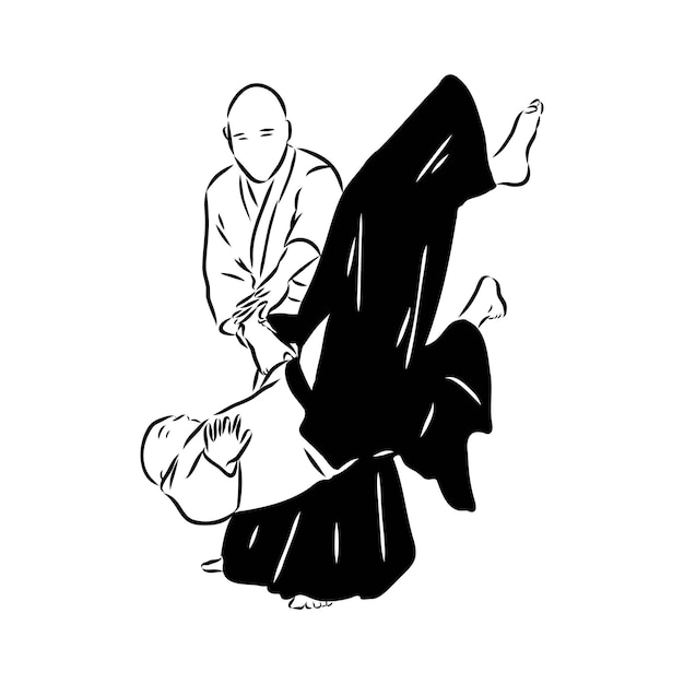 Aikido gevecht tussen atleten gestileerde vector illustratie aikido vector schets