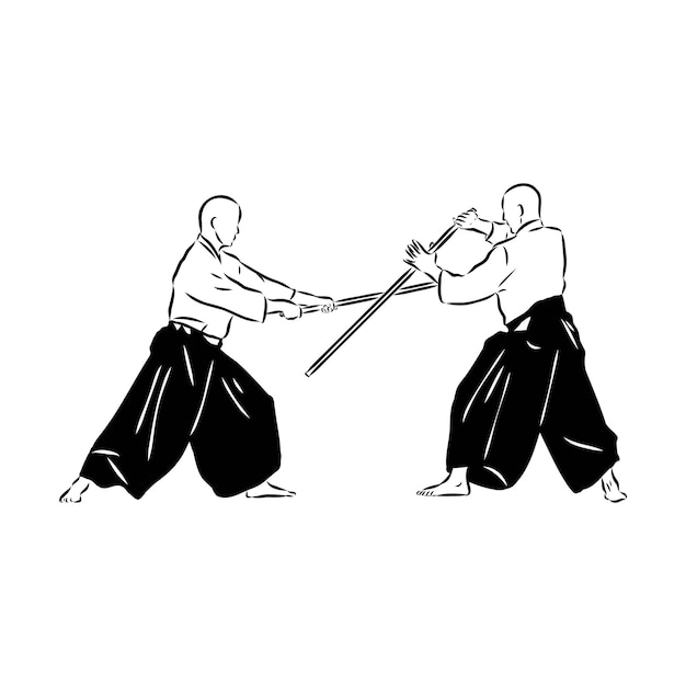 Vector aikido gevecht tussen atleten gestileerde vector illustratie aikido vector schets