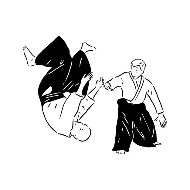 Aikido gevecht tussen atleten gestileerde vector illustratie aikido vector schets