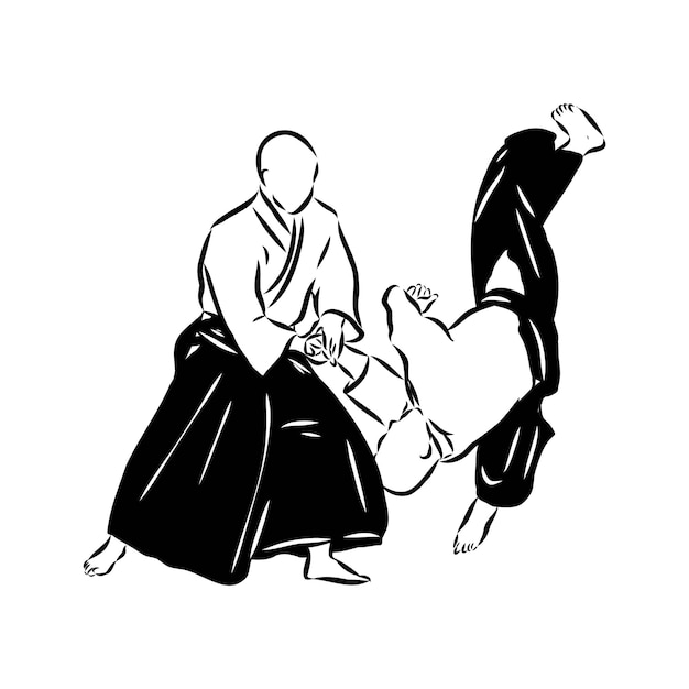 Aikido gevecht tussen atleten gestileerde vector illustratie aikido vector schets